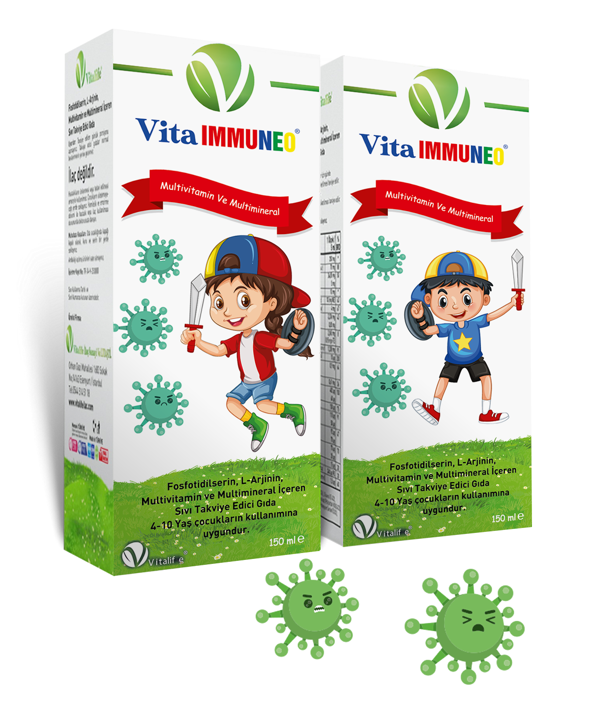 Vitaimmuneo multivitamin food supplement; It contains Phosphatidylserine, L-Argine and 12 vitamins and 6 minerals.