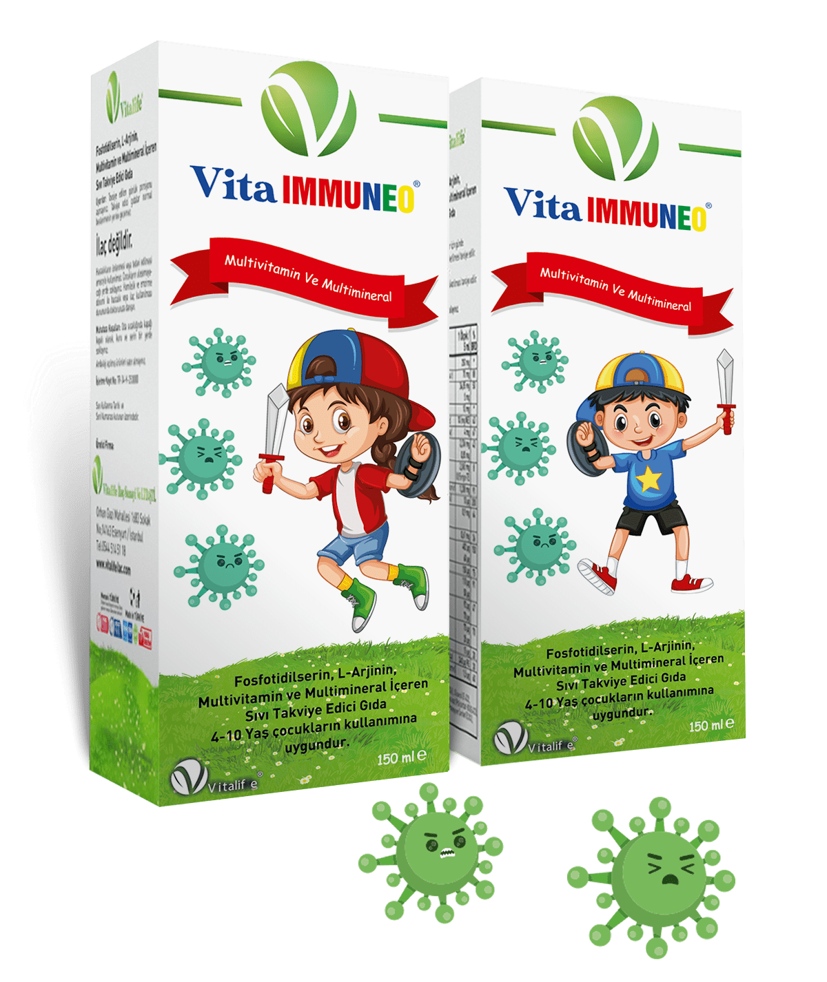 Vitaimmuneo multivitamin takviye edici gıda; içeriğinde Fosfatidilserin, L-Argine içerigi ile 12 vitamin 6 mineral içerir.